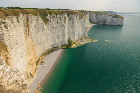 Chalk cliffs of Etretat (Normandy France) on a sunny day in summerの写真素材