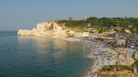 Etretat, France - July 19, 2022: Chalk cliffs of Etretat (Normandy France) on a sunny day in summerのeditorial素材