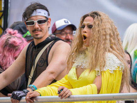 Vienna, Austria - June 17, 2023: People at Vienna Pride in summer on Wiener Ringstrasseのeditorial素材