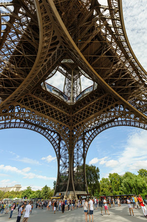 Paris, France - August 28, 2016: Eiffel tower on a sunny day in summer