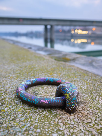 Arles, France - March 07, 2023: River Rhone in Arles on a cloudy evening in winterのeditorial素材