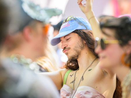 Vienna, Austria - June 08, 2024: People at Vienna Pride in summer on Wiener Ringstrasse, portrait of...