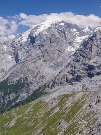 Some of the hairpin turns near the top of the eastern ramp of the Stelvio Pass (Southy Tyrol, Italy) on a sunny day in summerの写真素材