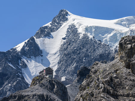 Sulden, Italy - July 09, 2023: Payerhuette in the Ortler Alps near Sulden (South Tyrol, Italy) on a sunny day in summerのeditorial素材