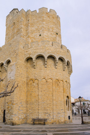 Saintes Maries de la Mer, France - March 9, 2023: The church of Saintes Maries de la Mer on a cloudy day in springtimeのeditorial素材