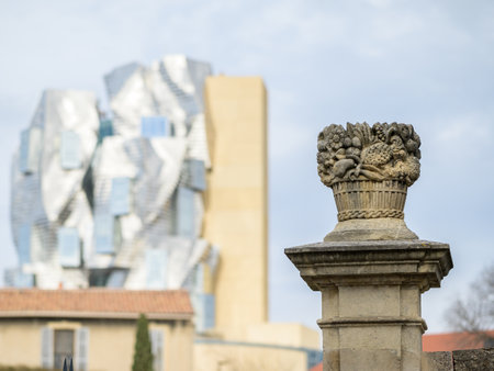 Arles, France - March 13, 2023: Parc de Ateliers on a sunny day in springtime, cloudsのeditorial素材