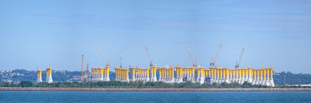 Le Havre, France - July 24, 2022: The port of Le Havre from Villerville, sunny day in summer, blue...