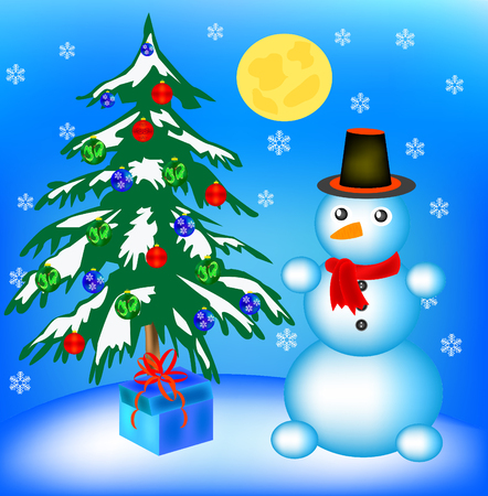 Natty new year's fir tree with toy and blinded from snow figureのイラスト素材