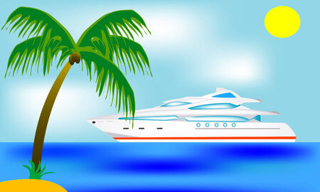 Luxurious sailboat beside tropical coastのイラスト素材