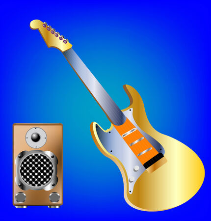 Guitar and amplifier of the sound on turn blue backgroundのイラスト素材