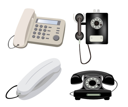 Varied stationary telephones on white backgroundのイラスト素材