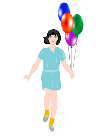 Girl with colour air ball in handのイラスト素材