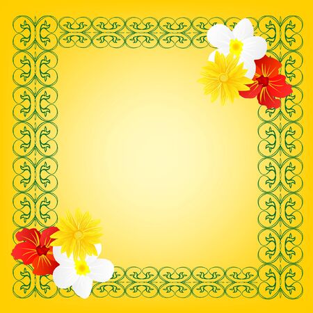 Yellow frame with flower and patternのイラスト素材
