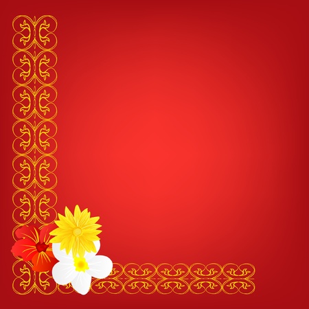 Red background with pattern and flowerのイラスト素材