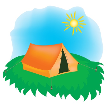 Tarpaulin tent on green gladeのイラスト素材