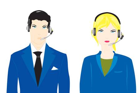 Vector illustration men and women in earphoneのイラスト素材
