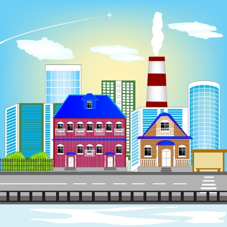Illustration of the riverside cityのイラスト素材