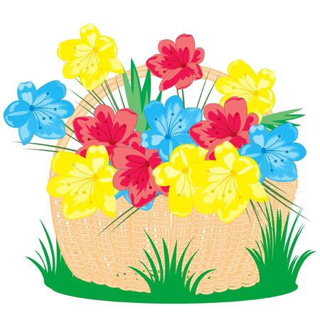 Braided basket with field flower on white backgroundのイラスト素材