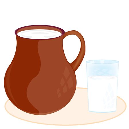 Pitcher and glass filled with milkのイラスト素材