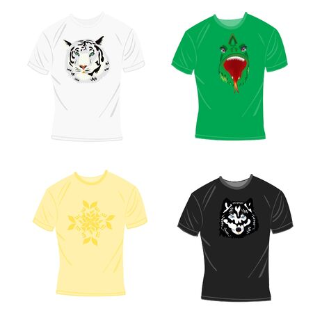 Illustration of the t-shirts with colorful drawingのイラスト素材