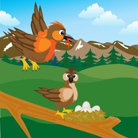 Illustration sparrow on jack with eggのイラスト素材