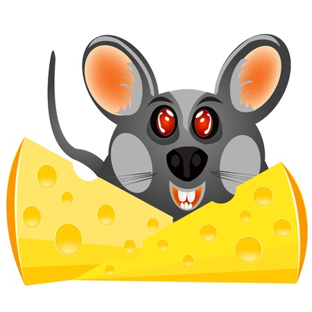 Illustration sulphur baby mouse with cheese on white backgroundのイラスト素材