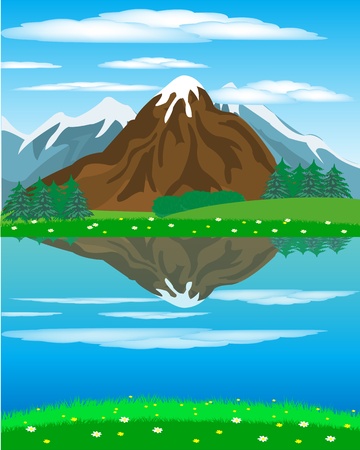 Illustration of the year landscape with mountain and riverのイラスト素材