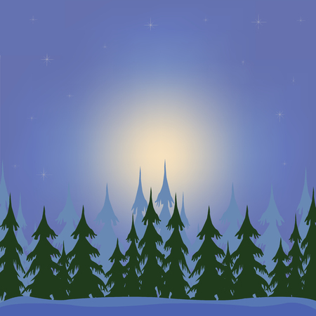 Vector illustration of the moon and winter woodのイラスト素材