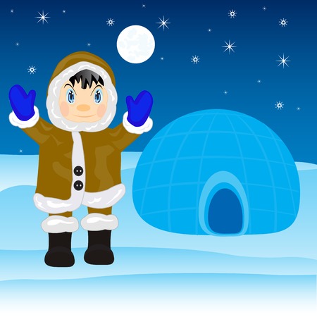 Illustration of the eskimo near by igloo on northのイラスト素材