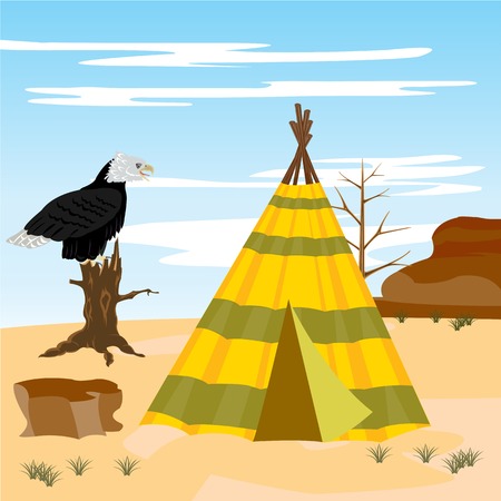 Illustration vein  iindian  wild desert and eagleのイラスト素材