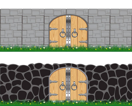 Two walls from stone and brick on white background is insulatedのイラスト素材