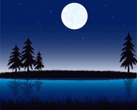 Vector illustration of the night landscape on riverのイラスト素材