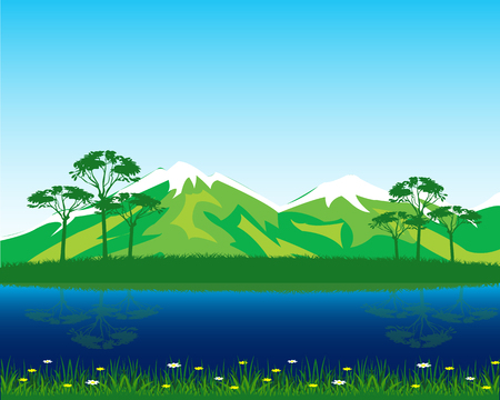 Illustration of the beautiful year landscape with mountainのイラスト素材
