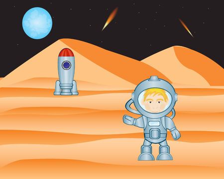 The Spaceman on distant red planet.Vector illustrationのイラスト素材