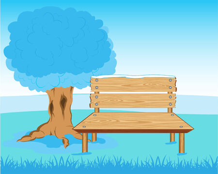 Vector illustration of the bench from tree in park in winterのイラスト素材
