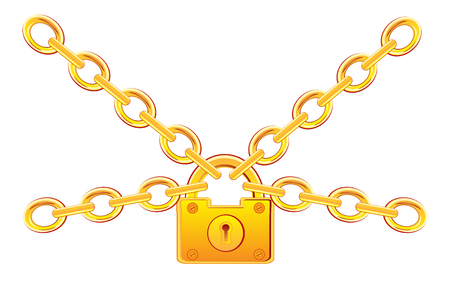 Lock from gild on chain on white backgroundのイラスト素材