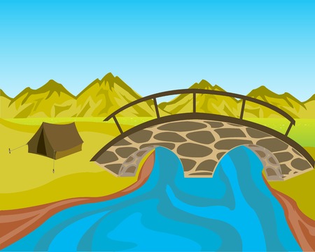Vector illustration of the stone bridge through riverのイラスト素材