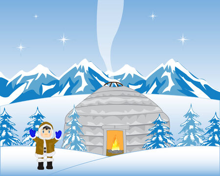 Vector illustration vein nomad in mountain in winterのイラスト素材