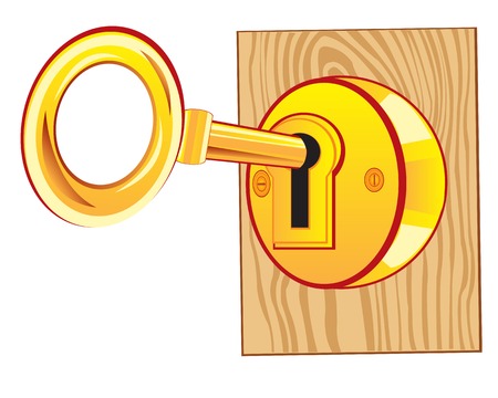 Golden key in lock door from treeのイラスト素材