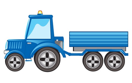 Blue tractor with pushcart on white background is insulatedのイラスト素材