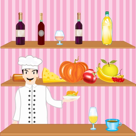 The Illustration of the shop with product and drink.Vector illustrationのイラスト素材