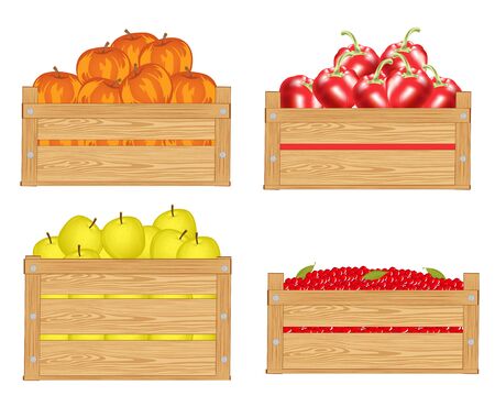 Boxes with fruit and berry on white backgroundのイラスト素材