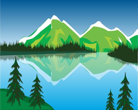 The Beautiful lake in mountain amongst wood.Vector illustrationのイラスト素材