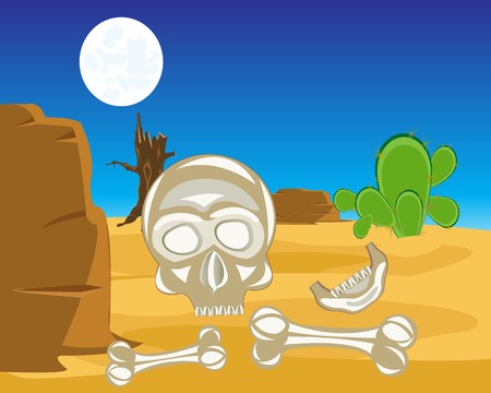 The Human bones and skull in desert.Vector illustrationのイラスト素材