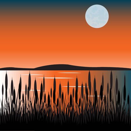 The Taps on lake with bulrush.Vector illustrationのイラスト素材