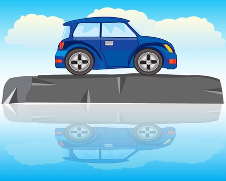 The Blue car on riverside stone.Vector illustrationのイラスト素材