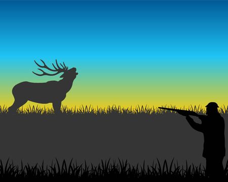 The Huntsman unadulterated in deer on glade.Vector illustrationのイラスト素材
