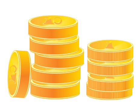 Much coins from gild on white background is insulatedのイラスト素材