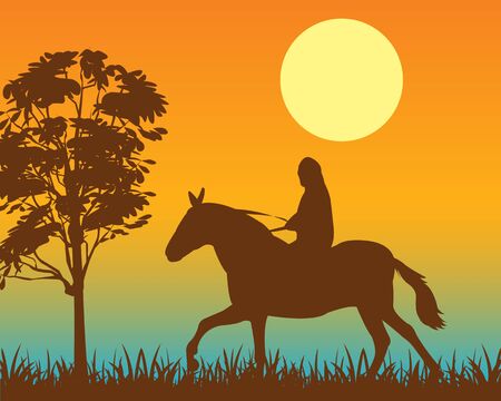 The Walk horseback on horse at night.Vector illustrationのイラスト素材