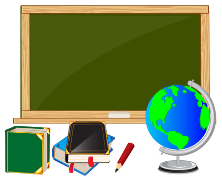 School board and textbooks on white background is insulatedのイラスト素材